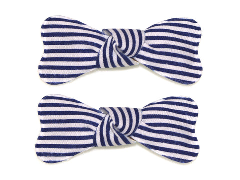 Stripe Bow Snaps - Navy
