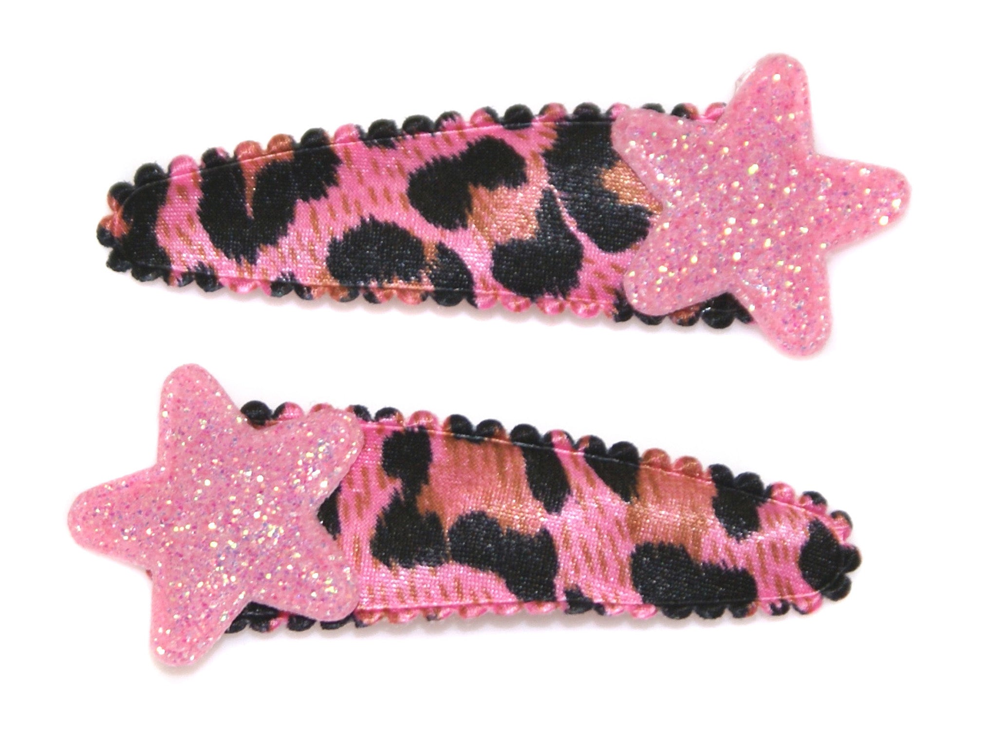Leopard & Glitter Star Snaps - Pink