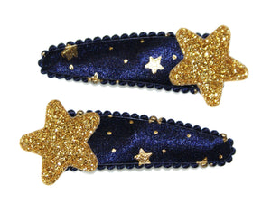 Satin & Glitter Star Snaps - Navy Gold