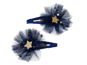 Gold Star Tulle Rosette Snaps - Navy