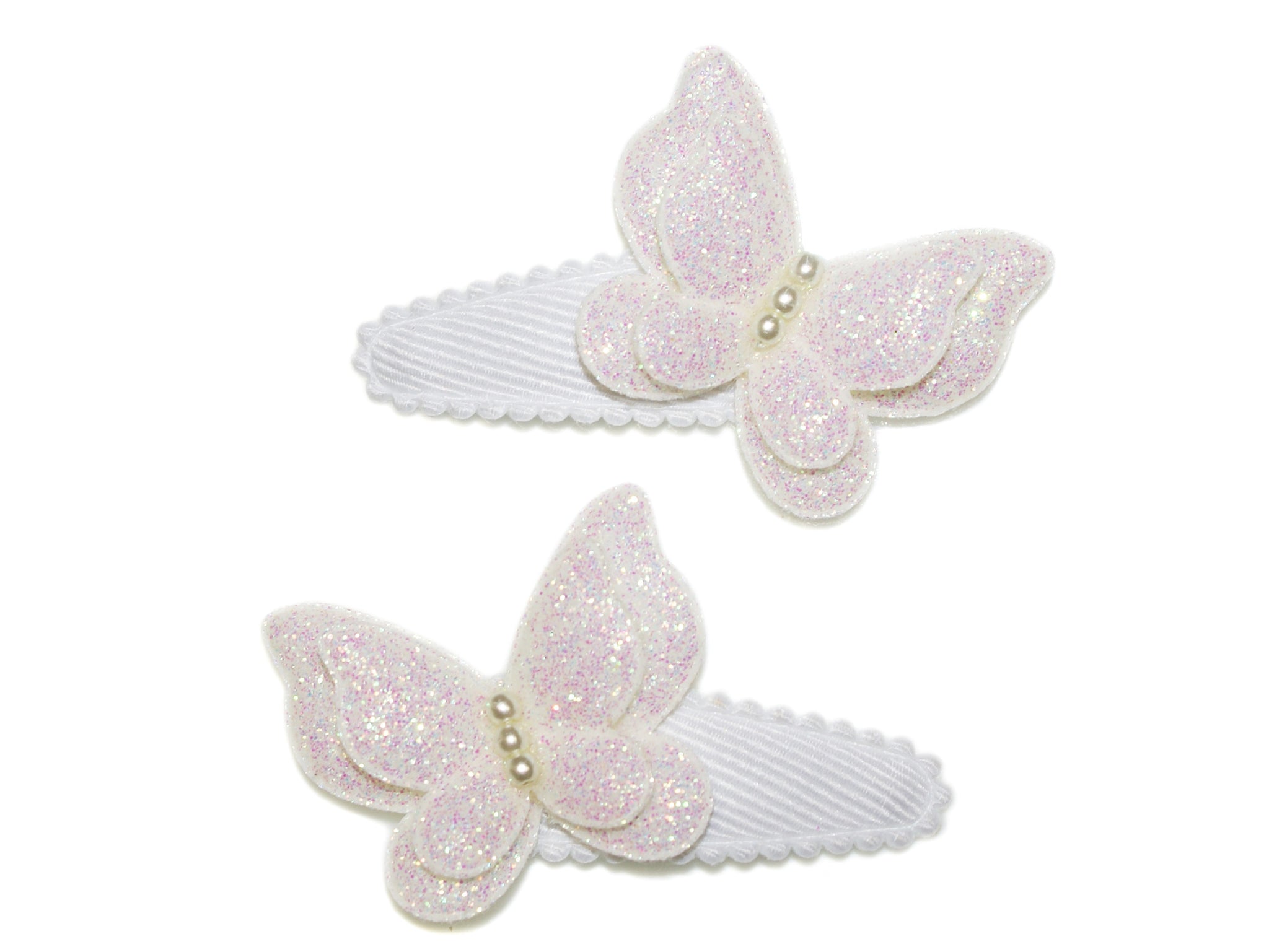 Butterfly Glitter & Pearl Snaps - White