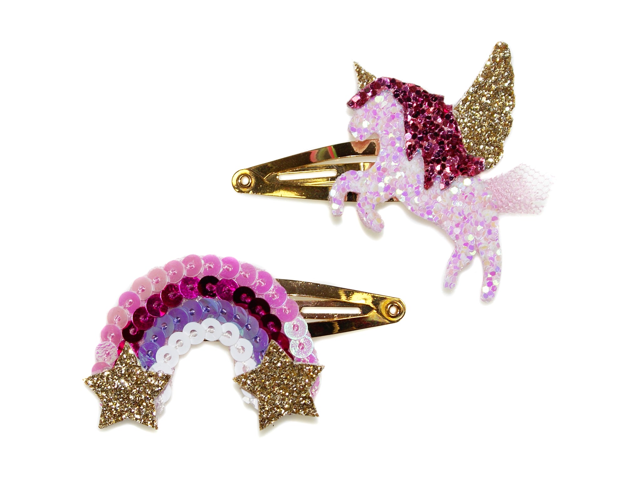 Sequin Rainbow Star + Glitter Unicorn Snaps - Multi/Gold