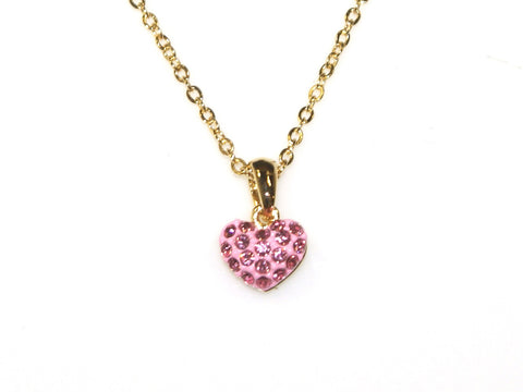 Little Diamante Heart Necklace - Gold/Light Pink