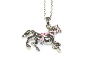 Horse & Saddle Necklace - Silver/Pink