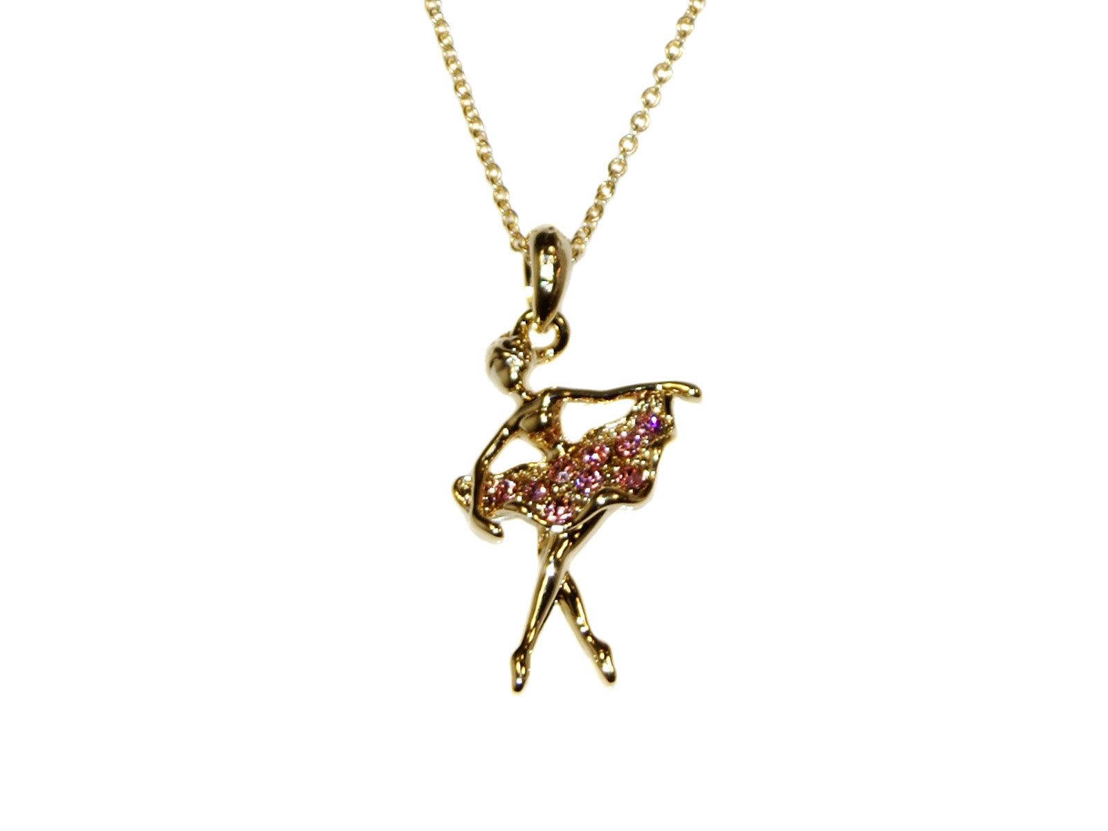 Ballerina Curtsey Diamante Necklace - Gold/Pink