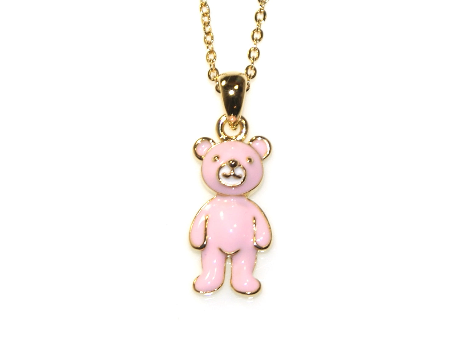 Bear Enamel Necklace - Gold/Pink