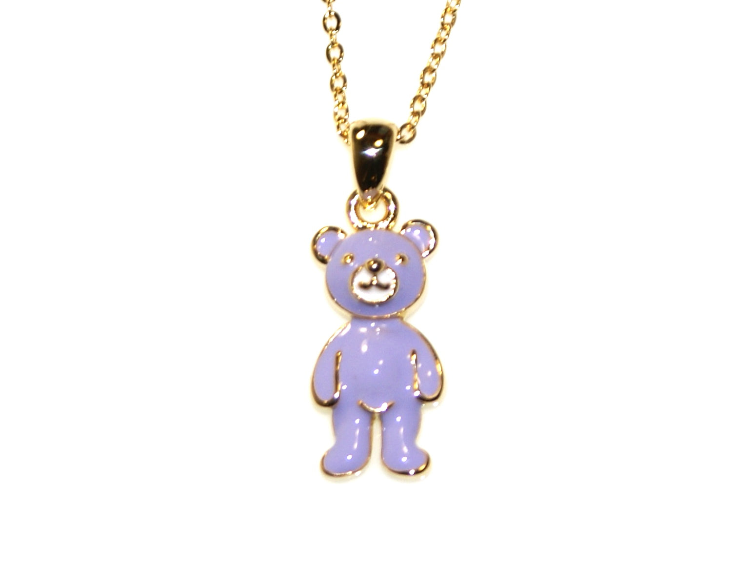 Bear Enamel Necklace - Gold/Purple