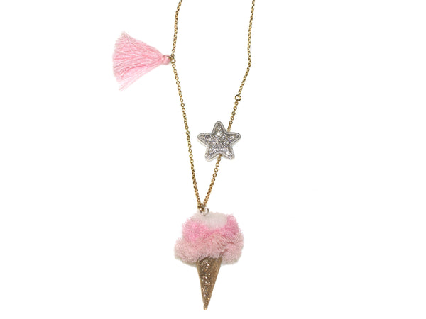 Ice Cream Cone Star & Tassle Necklace - Gold/Silver/Pink