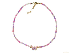 Butterfly Bead Necklace - Pink-Lilac