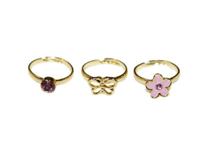 Daisy Butterfly 3 Ring Set - Gold/Pink