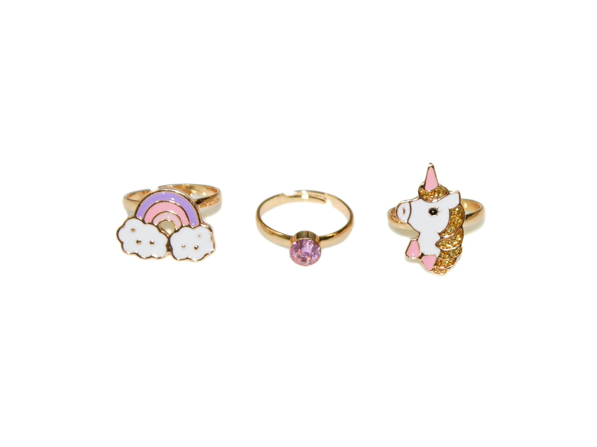 Unicorn + Rainbow 3 Ring Set - Pink