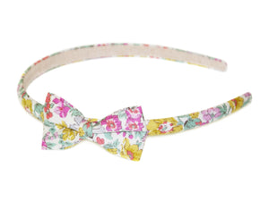 Liberty Honeydew Bow Suede Lined Alice Band - Pink/Yellow/Green