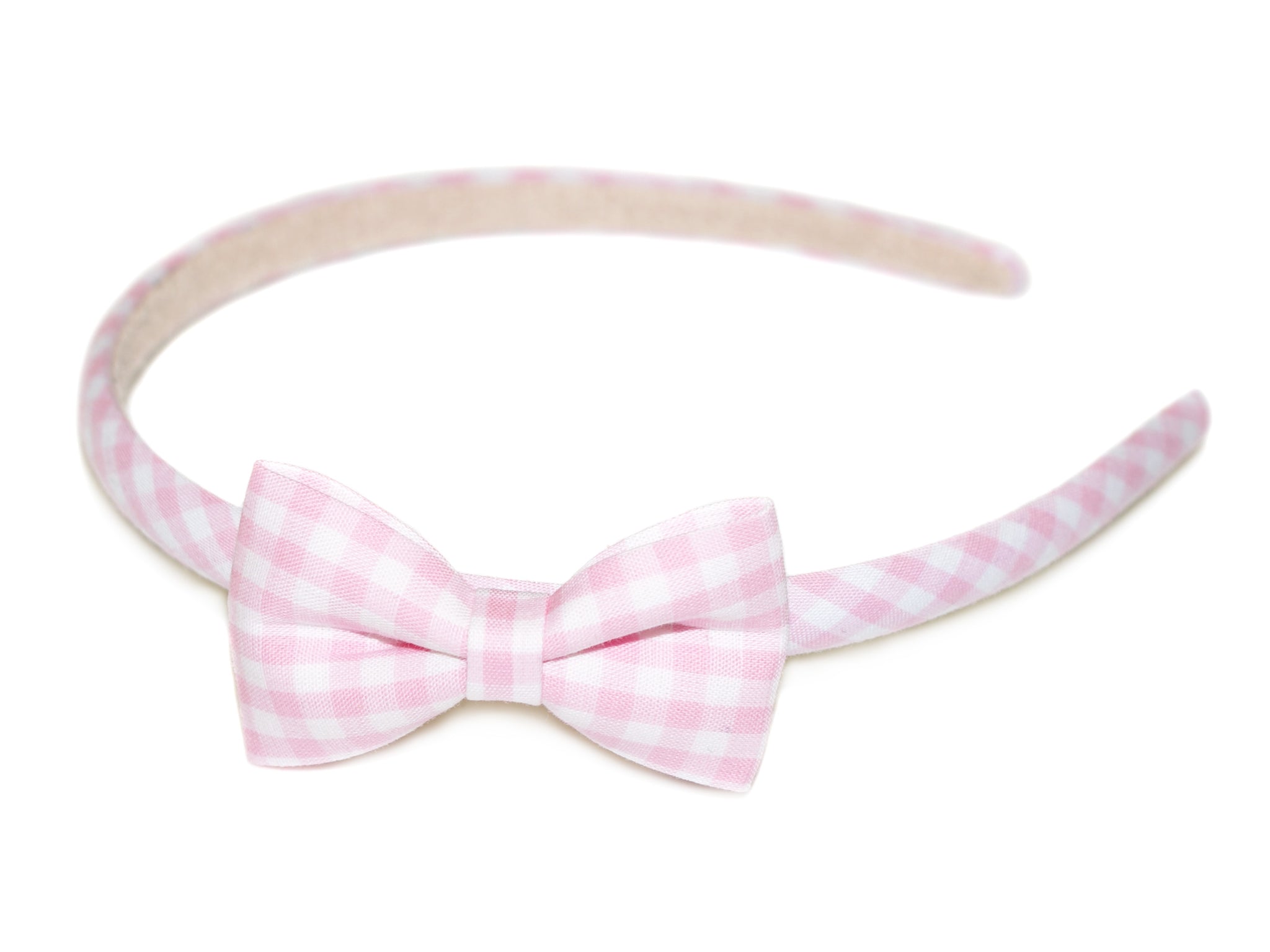 Gingham Bow Alice Band - Pink