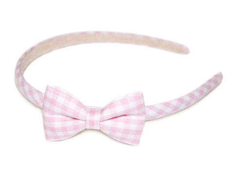 Gingham Bow Alice Band - Pink