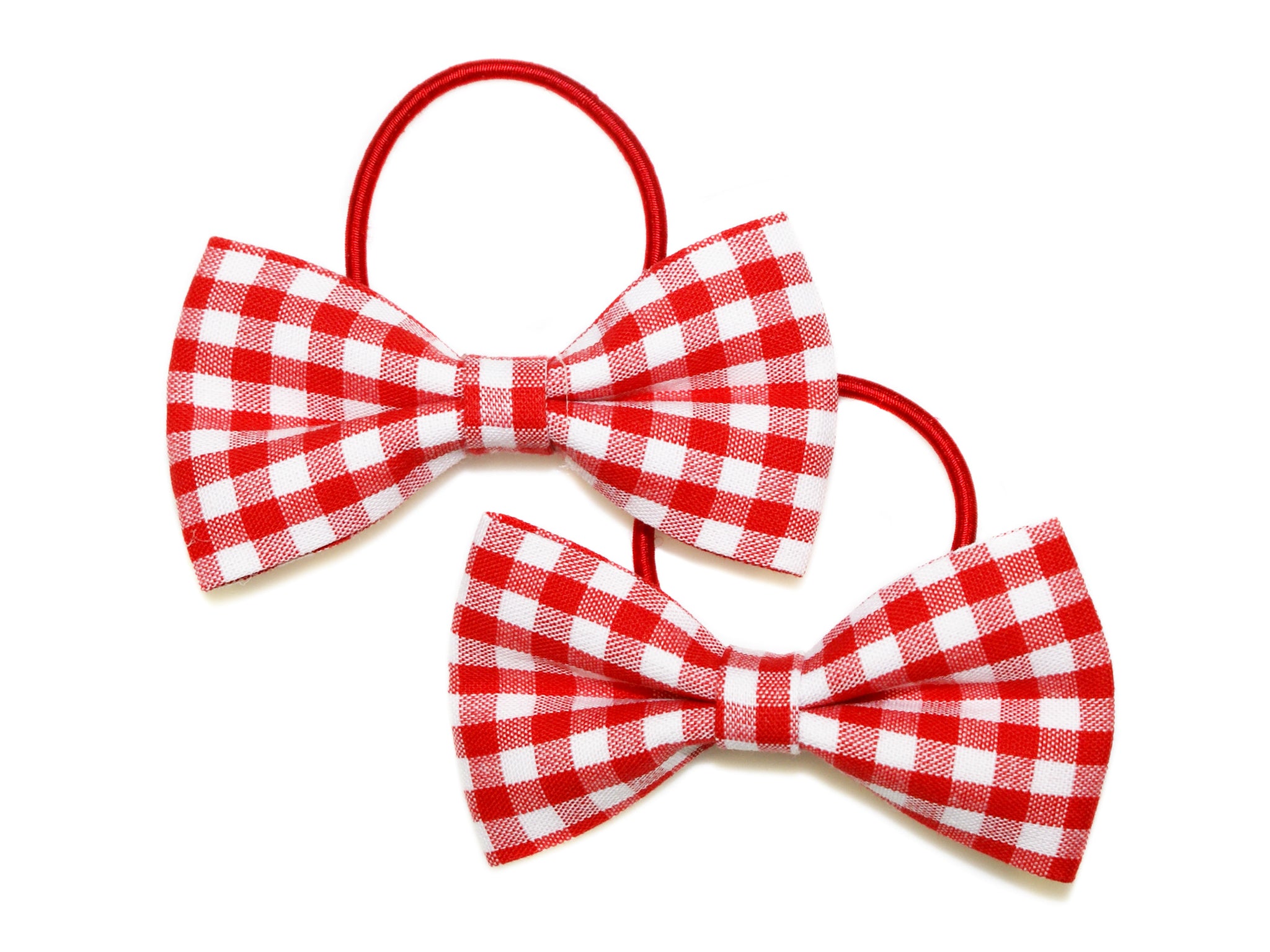 Gingham Bow Ponytails - Red
