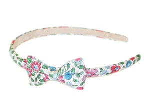 Liberty Annabella Bow Suede Lined Alice Band - White/Blue/Pink