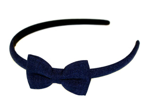 Linen Bow Alice Band - Navy
