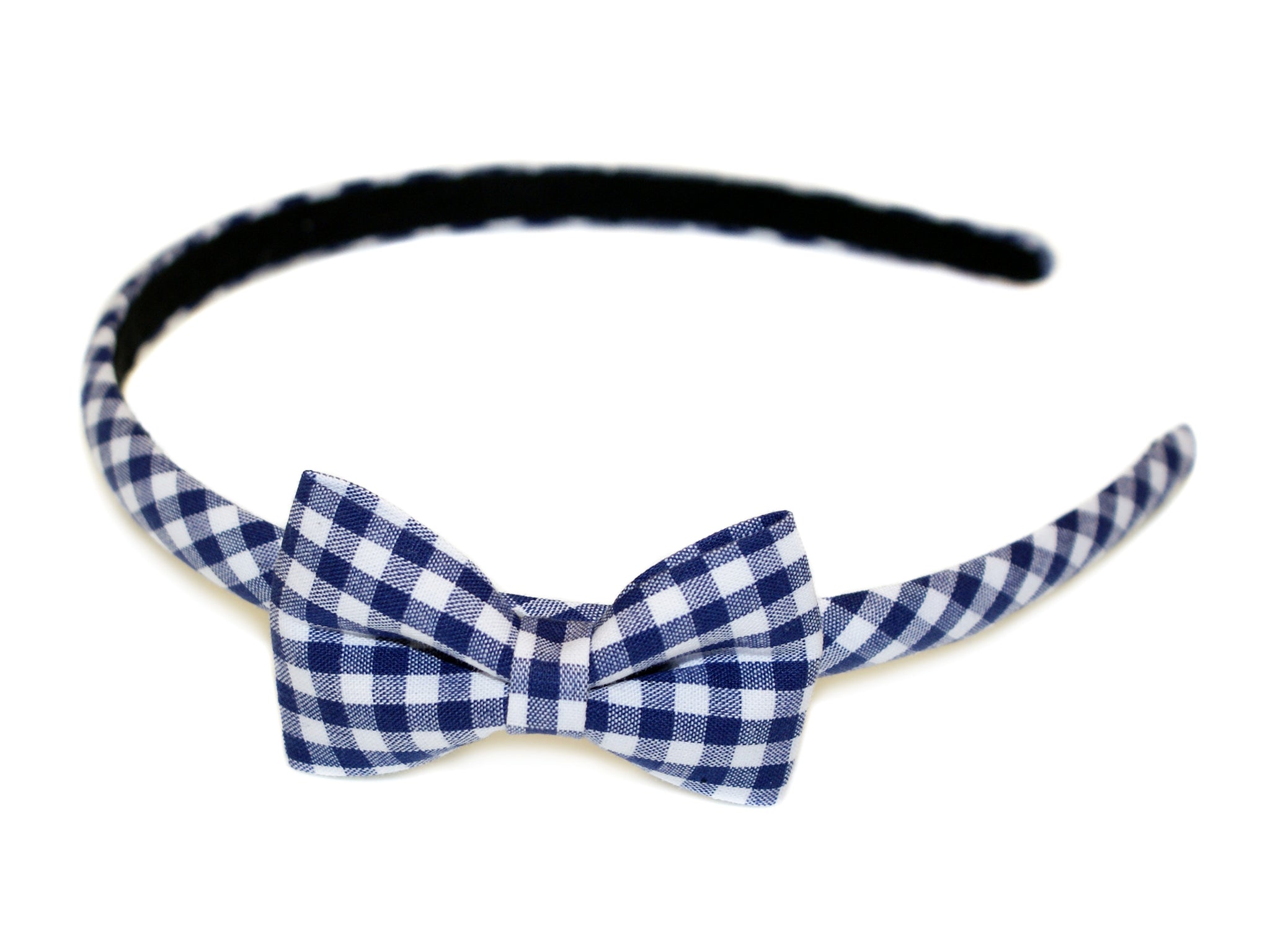 Gingham Bow Alice Band - Navy