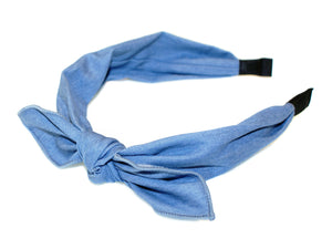 Denim Tie Bow Covered Alice Band - Light Blue