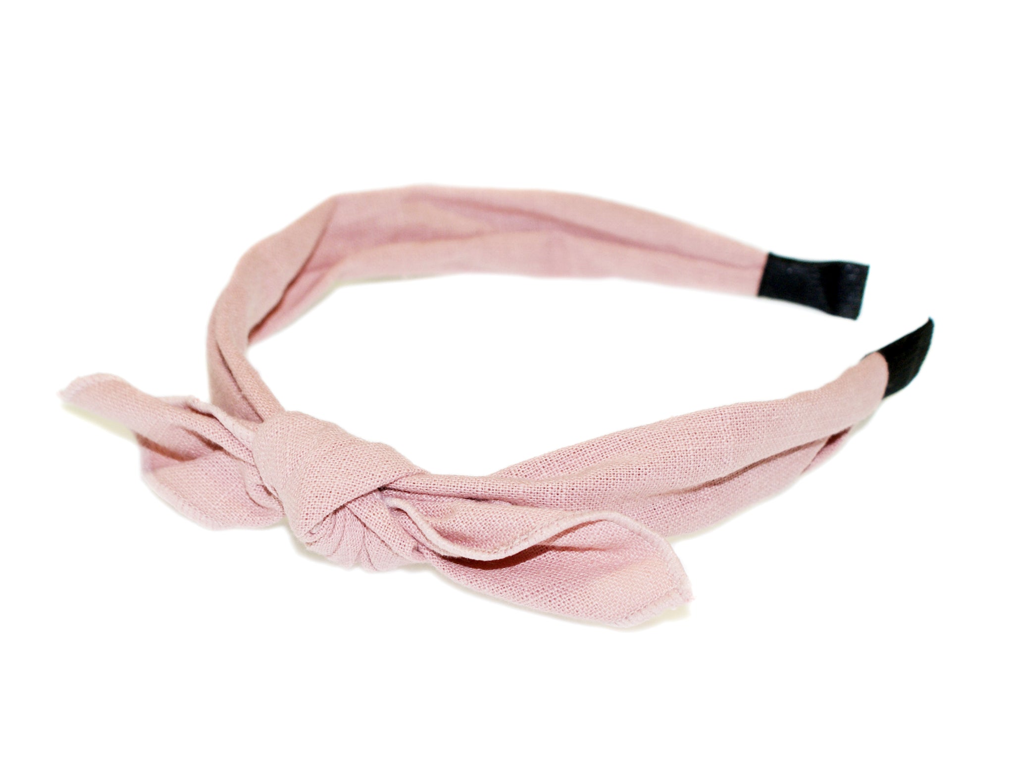 Linen Tie Bow Covered Alice Band - Venetian Pink