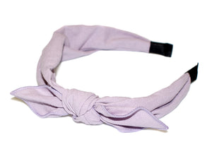 Linen Tie Bow Covered Alice Band - Lilac