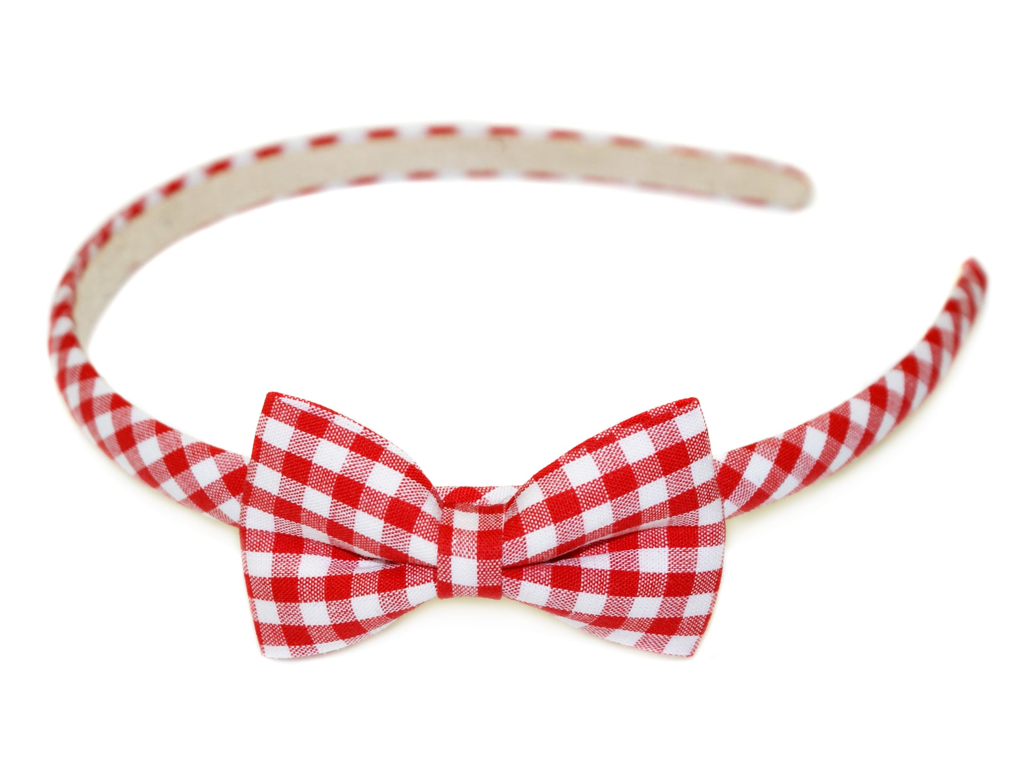 Gingham Bow Alice Band - Red