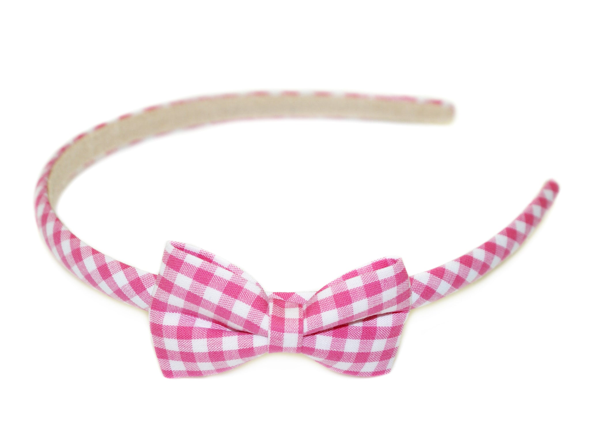 Gingham Bow Alice Band - Dark Pink