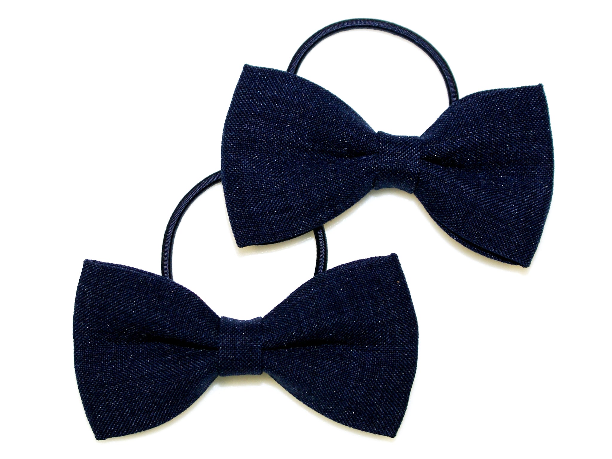 Linen Bow Ponytails - Navy