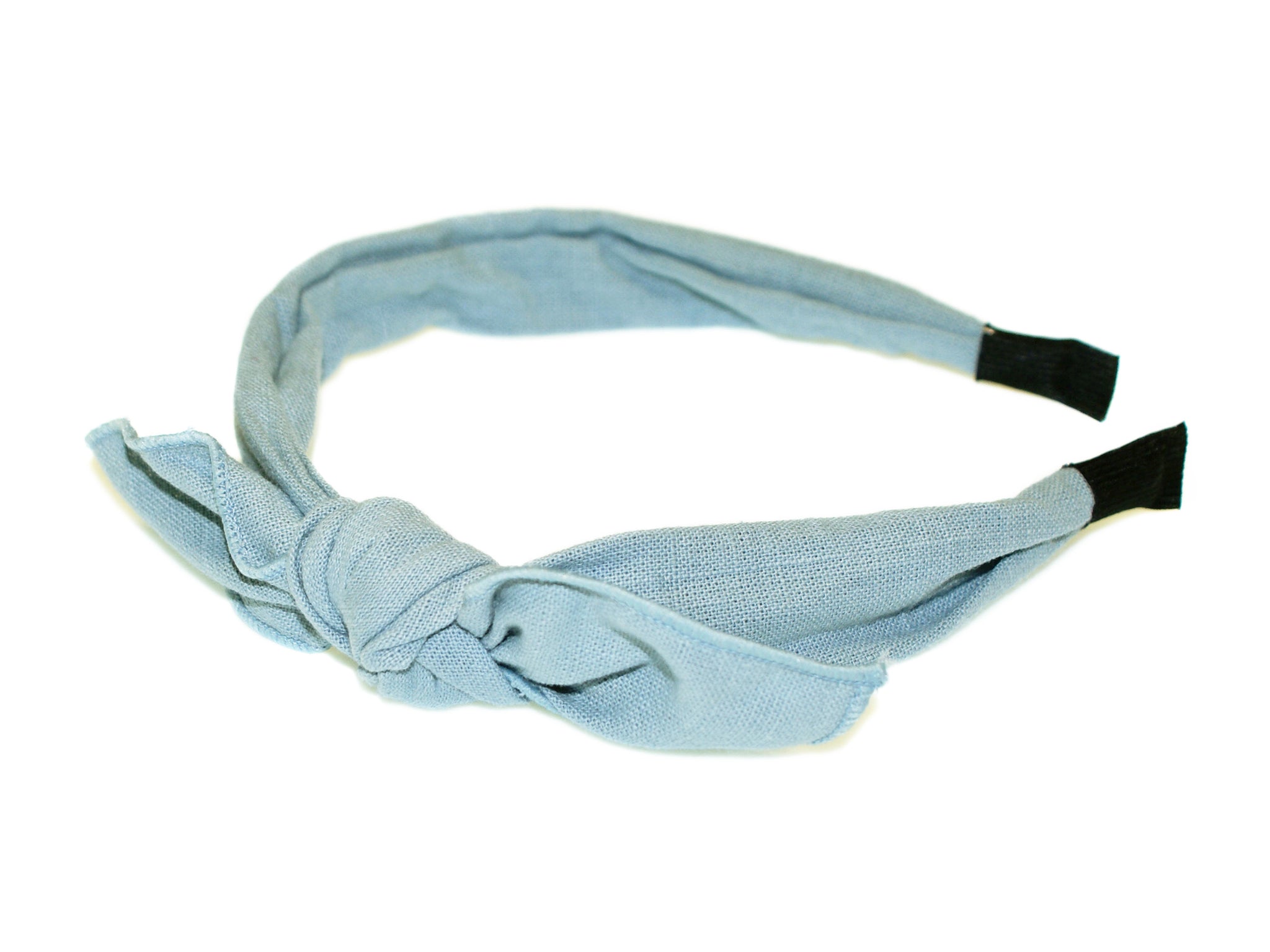 Linen Tie Bow Covered Alice Band - Dusty Blue